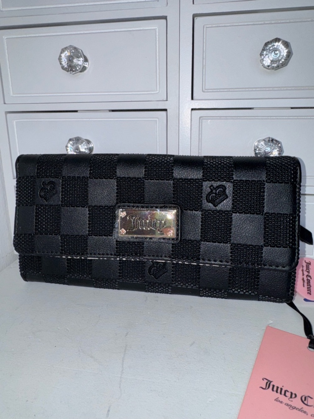 NWT JUICY COUTURE Black Checkerboard Wallet with Gold Plaque